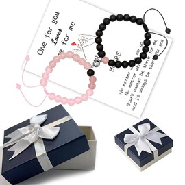 2 Pulseras para Pareja Magnéticas de Cuerda y Acero Inoxidable con Imán, Pulsera Hombre y Pulsera Mujer – Pulsera de Pareja para Mujeres y Hombres, Regalos para Cumpleaños para Parejas (ROSA+NEGRO)