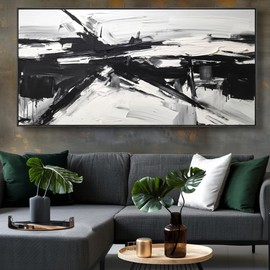 Wall Art Abstract Canvas Painting Black and White Modern Artwork for Living Room Bedroom Dining Room Home Office Decor 20"x40" with Framed