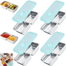 Hodvya 4PCS Stainless Steel Grab and Go snack containers Reusable Double Compartment stainless steel Snack Containers with lids for kids, adult Travel and Outdoor