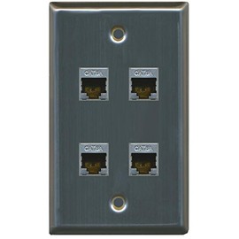 RiteAV CAT 6A 4 Port Shielded Cat6a Wall Plate 1 Gang - Stainless Steel