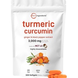 Micro Ingredients Turmeric Curcumin Capsules, 3000 mg with Ginger & Black Pepper, 300 Softgels