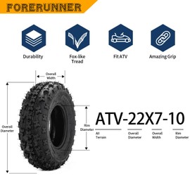 REALLYCNC FORERUNNER 22x7-10 Front ATV Tires 22x7x10 6PR Mud Sand Snow and Rock Tires Tubeless Knobby Sport, Set of 2