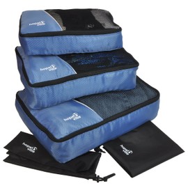 HOPEVILLE Kleidertaschen-Set 5-teilig, mit 3 Koffertaschen - PLUS einem Wäschebeutel und einem Schuhbeutel, Premium Packing Cubes für perfekt organisiertes Reisegepäck (Blau)