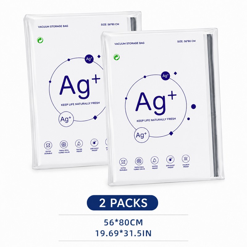 2 Pack Ag+ Silver Ion Vacuum Storage Bags, No Pump