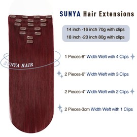 Sunya Clip in Hair Extensions Real Human Hair 7 Pcs Human Hair Clip in Extensions 20 Inch Straight Double Weft Remy Human Hair Extensions Clip ins for Women #99J Burgundy 80G