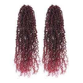 Toyotress Yanky Twist Crochet Hair - 14 Inch 2 Packs (30 Strands/Pcs) Fluffy Spring Mini Twist Passion Twist, Ombre Burgundy Pre-Looped Crochet Braids Braiding Hair (14 Inch, T118-2P)