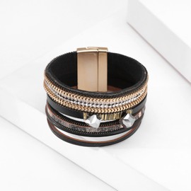 Stocking Stuffers Holiday Outfits for Women 2024 Layered Leather Wrap Bracelet for Women Rhinestone Bracelet Chunky Bracelet Heart Charm Bracelet Braided Leather Bracelet Boho Charm Bracelets Jewelry Gifts for Teen Girls