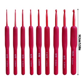 Ergonomic Crochet Hook Set, Red Handle Crochet Knitting Needles Kit 2.0 mm - 6.0 mm, Crochet Hooks with Needles and Stitch Markings for Arthritic Hands, Chunky Ergonomic Metal Crochet Hook Set