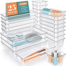 WOWBOX WOWBOX 25 PCS Clear Plastic Drawer Organizer Set, 4 Sizes Desk Drawer Divider Organizers and Storage Bins for Makeup, Jewelry, Gadgets for Kitchen, Bedroom, Bathroom, Office