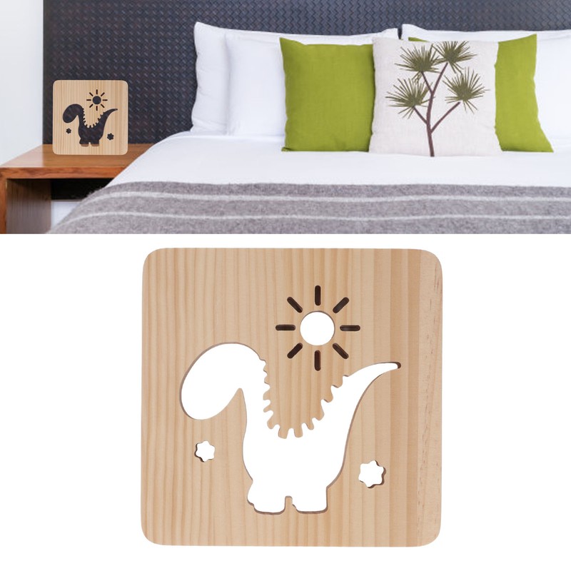 Wood Carving Lamp Dinosaur Hollow Pattern Warm White Light USB