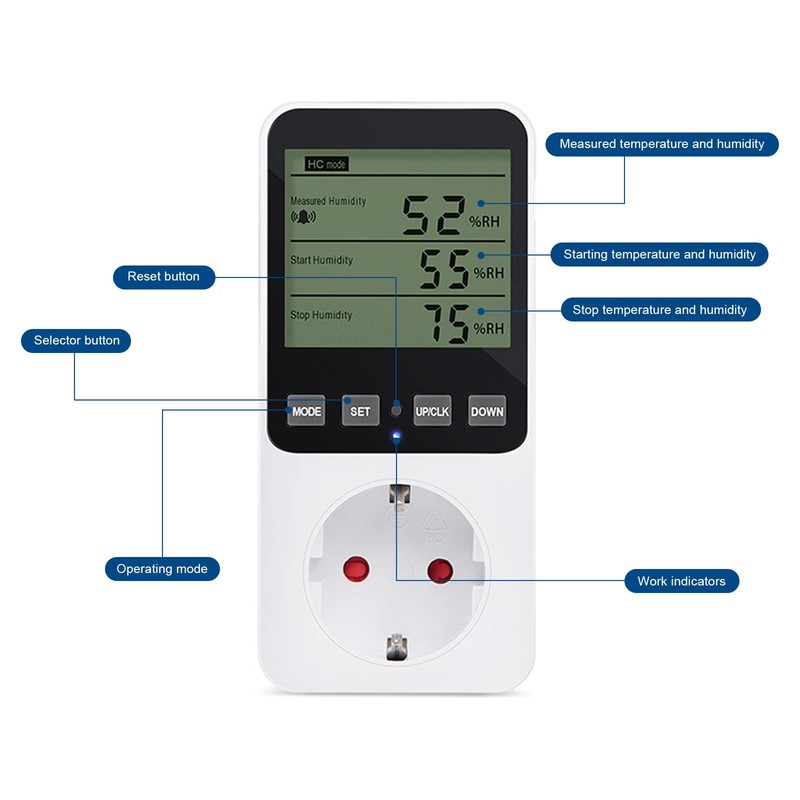 ASOFTY Humidity Controller Temperature Controller Socket, Digital Hygrostat Humidity Controller