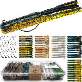 VMSIXVM Tube Lures Tube Baits Tube Jig Heads Kit, Tube Worm Jigs Soft Plastic Tube Grub Baits Hook for Bass, Crappie, Trout, Tube Rigs Crappie Lures Tube Swimbaits for Freshwater Saltwater