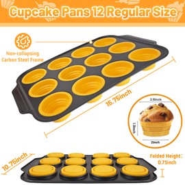 SOWEREAP Silicone Muffin Pan with Carbon Steel Frame - 12 Cups Cupcake Pans for Baking, Non-stick Food Grade for Silicone Great for Homemade Muffins, Muffin Cakes, and Bread, Dishwasher Safe
