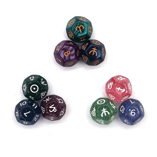 DollaTek 3 Sets of 9 Pieces Multicoloured 12-Sided Resin Dice