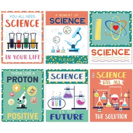 PAIVSUN Science Posters for Classroom, 6 Pcs Science Classroom Decor, Inspirational Scientific Poster Decorations for Elementary Middle High School Teacher Must Haves (Green and Orange)