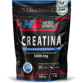 HEROSPORTS | Creatina Monohidratada de Alta Pureza 450g en Polvo. 5g de Creatina por Porción, 100% Pura, 100% Natural, 0 Azúcar, Sin Sabor, Sin Olor, Bottle Free, Incluye Cuchara Medidora