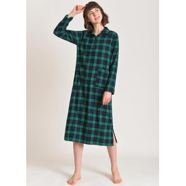 Latuza Women's Cotton Flannel Long Sleeve Midi Nightgown L Navy Green
