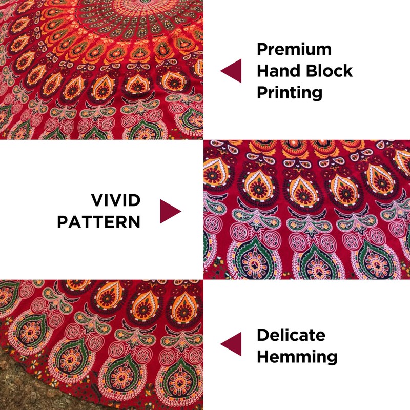 raajsee Indian Cotton Red Tapestry Mandala Wall Hangings, Boho Throw