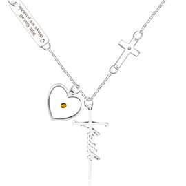 Mayfaith New Classic Cross Pendant Heart Shaped Mustard Seeds Necklace, Laser Carved" with God,all Things Ane Possible"Men's Necklace, Christian and Religious Jewelry Gifts YA4608-with god