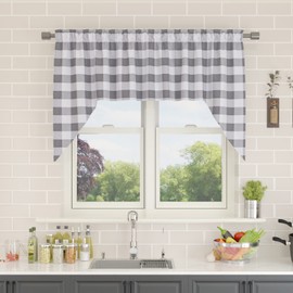 NATUS WEAVER Curtain Swags for Widnows 1 Panel Classic Buffalo Check Swag Country Farmhouse Kitchen Window Curtain - Grey & White, W 54" x L 36" with a 16" Center Drop