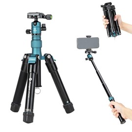 Fotopro Mini Tripod with Ball Head, Phone Mount Detachable Selfie Stick, Folded only 8.6", Max Load up to 6.6 lbs. FY-810 Blue