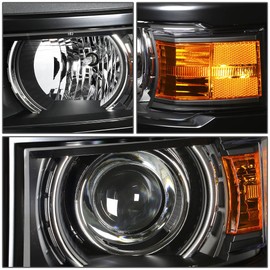 DNA MOTORING LED DRL Strip Projector Headlights Compatible with 14-15 Chevy Silverado 1500, Left+Right, Black/Amber, HL-HPL-LED-CSIL14-BK-AM