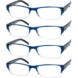 Eyekepper 4 Pack Classic Reading Glasses for Women and Men Two-Tone Readers Blue-Clear Frame +2.25