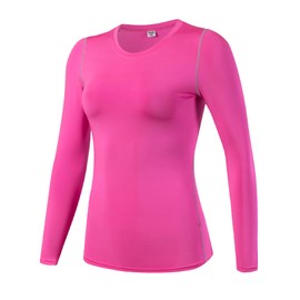 Women's 1 Pack Dry Fit Athletic Compression Base Layer Long Sleeve,Rose,Medium