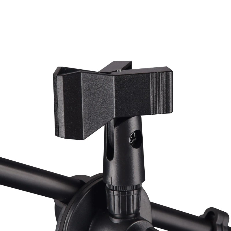 Black Mic Stand with Boom Arm Dual Microphone Holder Model