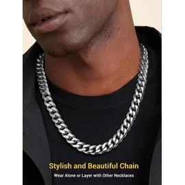Stainless Steel Cuban Link Chain Necklace Trendy Women Men Jewelry Layering 12mm Chunky Curb Chain Necklaces