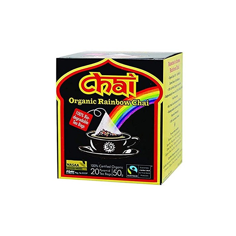 Chai Tea Organic Rainbow Chai Tea Bags, 20 Count.