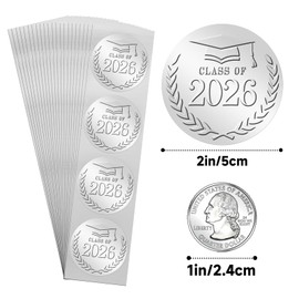Anwyll 2In Graduation Stickers 2026 - Silver Embossed Grad Class of 2026 Stickers 100Pcs Graduation Envelope Seal Sticker Self-Adhesive Congrats Grad Hat Cap Sticker for Certificate Party Favors