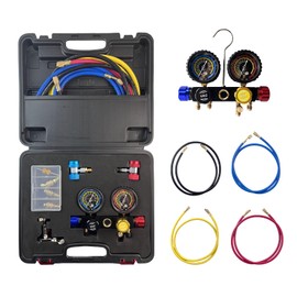 NEKPOKKA 4 Way Automotive AC Pressure Gauge Kit, Suitable for R22/R134a/R410a/R404a Refrigerant Automotive air Conditioner Filling Instrument, Diagnostic Manifold Instrument Cluster Hose Valve kit