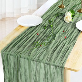 Svnntaa 2 Pack Sage Green Cheesecloth Table Runner 20 x 120 inch Rustic Cheese Cloth 10FT Long Gauze Table Runner for Wedding Baby Bridal Shower Birthday Party Decoration