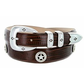 Presidential Silver Star Italian Calfskin Designer Dress Golf Conchos Belt 1-1/8"(30mm) taper down to 1"(25mm) wide (Lizar Brown, 32)