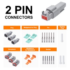 HISports DT Connector Kit 2 Pin Way Sealed Male and Female Auto Waterproof Electrical Wire Connector Plug DT Electrical Wire Connector Plug for Motorcycle, Truck, Car, Boats, Scooter (1 Set)