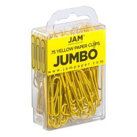 JAM PAPER Colorful Jumbo Paper Clips - Large 2 Inch (50.8 mm) - Yellow Paperclips - 75/Pack