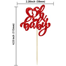 Ephlyn - 24 piezas de decoración para magdalenas para el día de San Valentín, corazón con purpurina, pies de bebé, diseño de corazón para el amor del día de San Valentín, baby shower, cumpleaños,