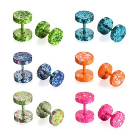 Aroncent 12pcs Colorful 8MM Screw Stud Earrings Mens Stainless Steel Fake Cheater Ear Barbell Bars Plugs Gauges Illusion Look Tunnel
