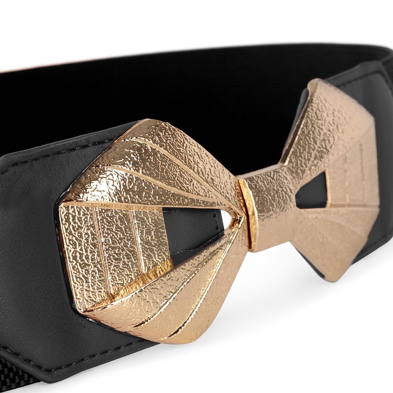 BlackButterfly Wide Cinch Stretchy Elastic Material Waistband Retro Golden Bow