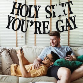 Holy You’re Gay Banner, Bachelorette and Gay Bachelor Party Hanging Decorations, Bride and Groom EnGayed Bachelorette Party Decorations Supplies Black Glitter
