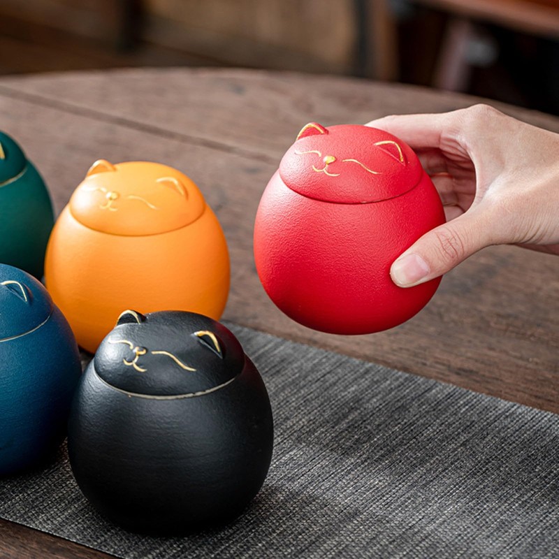 SENLZLU Ceramic Cat Treat Jar with Lid, Decorative Tea Canister,
