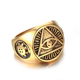 INRENG Men's Stainless Steel Triangle Eye of God Ring Vintage All Seeing Gold Size 8