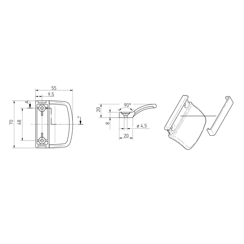 Silisto Balcony Door Handle, 7 x 4.5 x 12 mm,