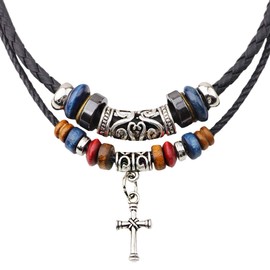 BUZZxSELECTION AC080 Men's Leather Cord Necklace, Cross, Cross, Retro, Ethnic Accessory, Stylish