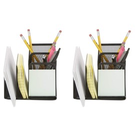 Mind Reader HILLORG2-BLK 2 Piece Mesh, Pen, Pencil, Paperclip, Thumbtack Holder, Office Supplies Storage Organizer, Sticky Notes, Index Cards, Black, 2 Count
