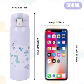 500 ml Children's Water Bottles, Water Bottle, Stainless Steel, BPA-Free, Leak-Proof Insulated Children's Drinking Bottle for Boys and Girls, Thermos Flask, Keeps Hot for 12 Hours and Cold for 24