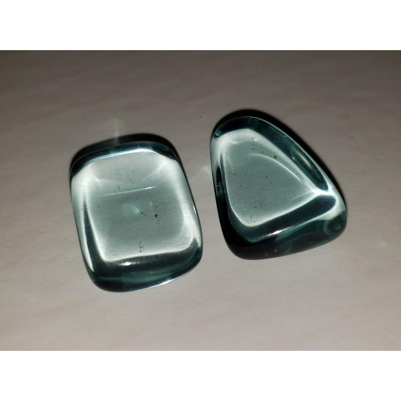 2pc Optical Aqua Blue Obsidian (Man-Made) Medium Tumbled & Polished