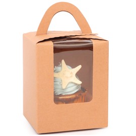 Gcardist Brown Cupcake Boxes Single Cupcake Holder Disposable 25 Pieces Individual Cupcake Boxes with Window 9.1 x 9.1 x 10.9 cm Cupcake Container (3.7 x 3.7 x 4.5 Inch)