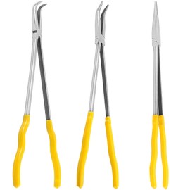 MOUYAT 3 PCS 16 Inch Extra Long Needle Nose Pliers Set, 45 Degree, 90 Degree, Straight Extra Long Reach Pliers Set
